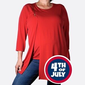 Chico's Asymmetrical Zip Tunic Top Crimson Red Plus L XL 0X 1X Avant Garde